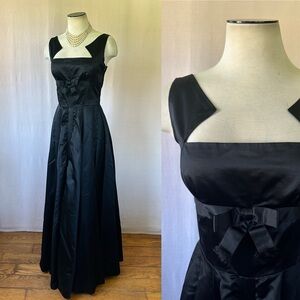 Vintage 1950s Gown by Henri Bendel Black Maxi Dress 32 Bust Geometric Neckline